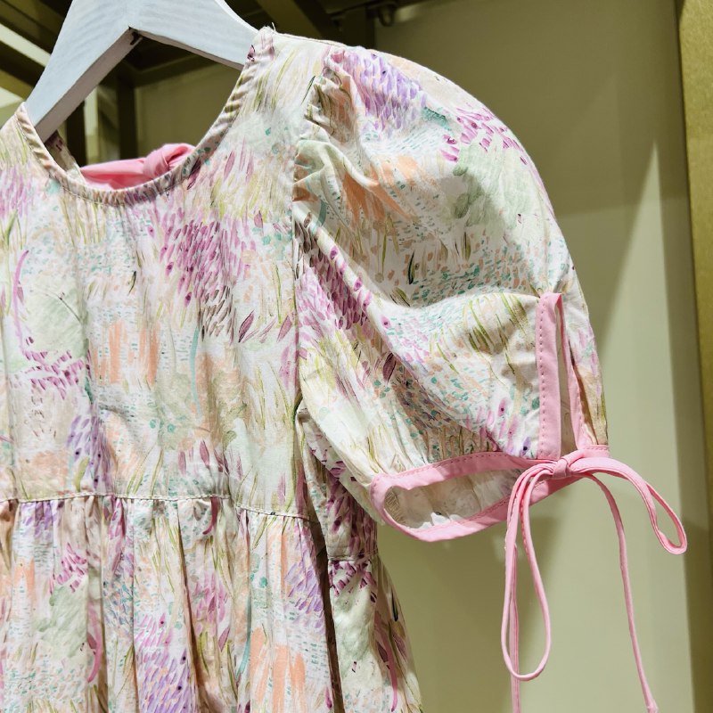 Girls’ Pastel Puff Sleeve Cotton Dress – Comfortable Everyday Wear
