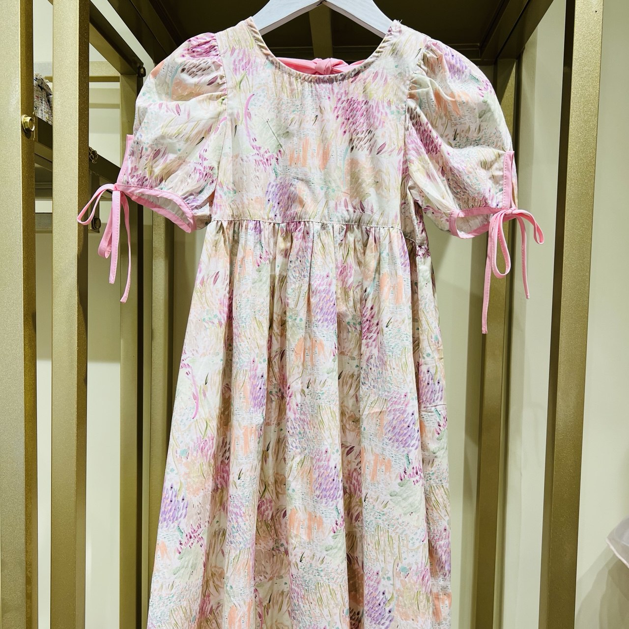 Girls’ Pastel Puff Sleeve Cotton Dress – Comfortable Everyday Wear