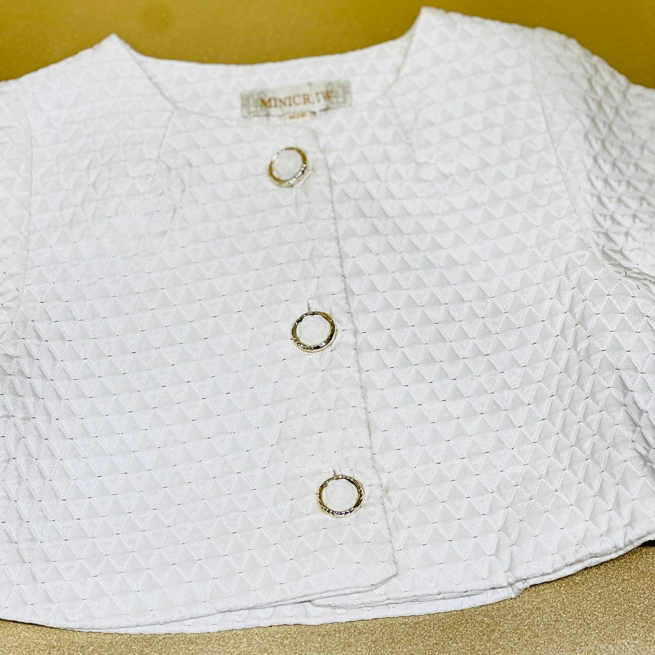 Textured White Pearl Button Jacket