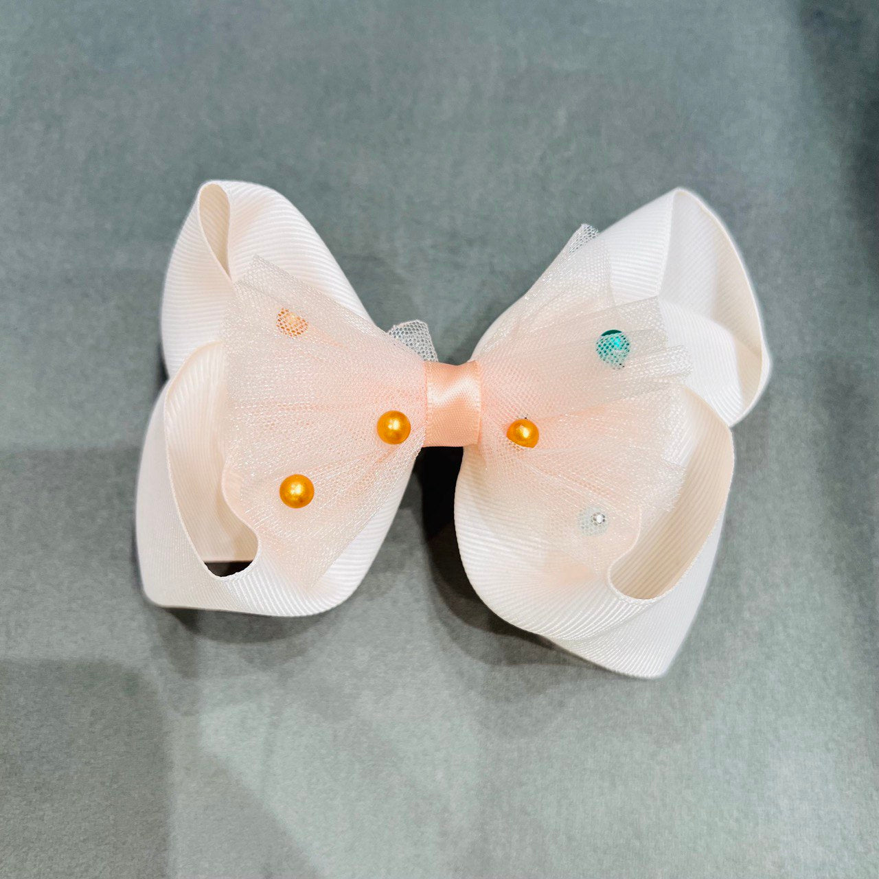 Ribbon with Pearl Yellow and Rose Hair Clip