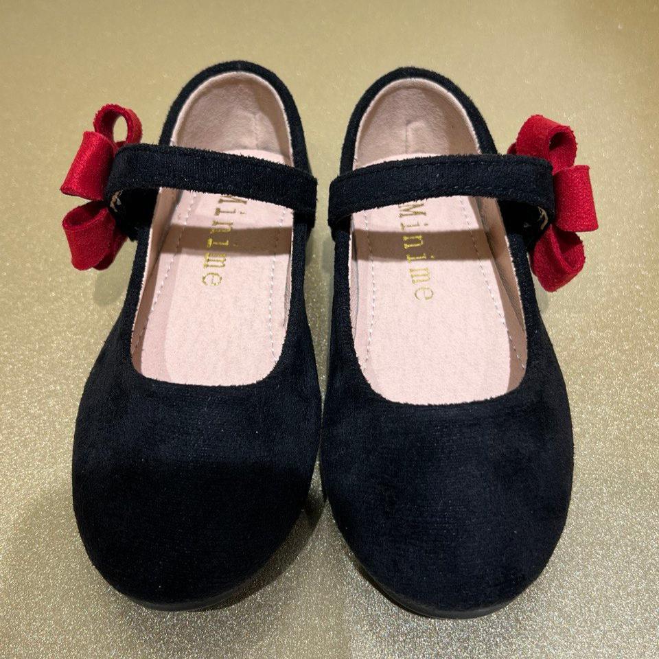 Black Velvety Flats with Red Flower