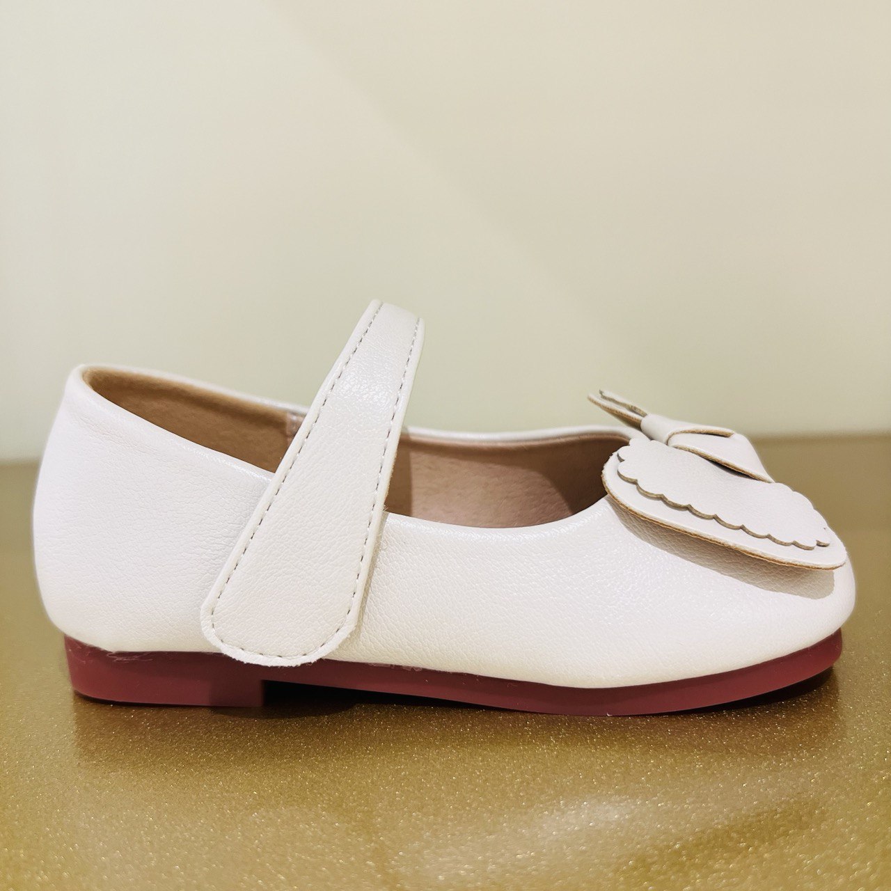 Cream Mary Jane Flats with Ribbon Bow