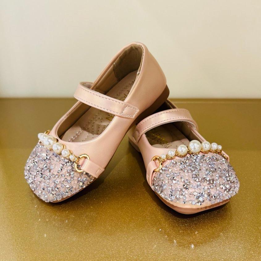 Pearl & Diamonds Embellished Flats with Adjustable Strap