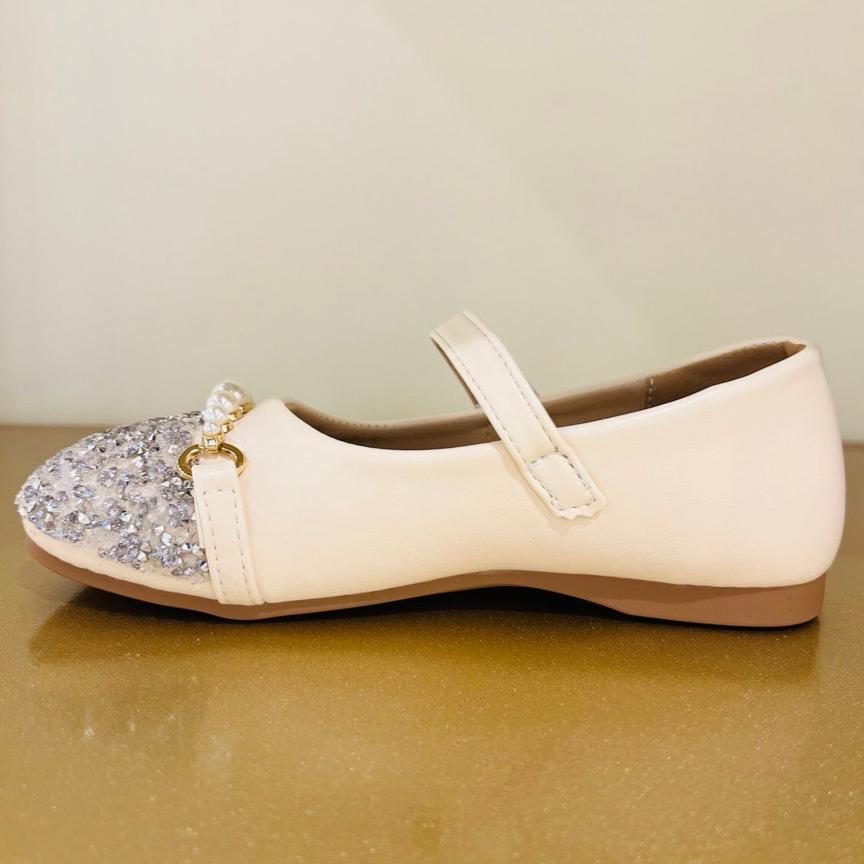 Pearl & Diamonds Embellished Flats with Adjustable Strap