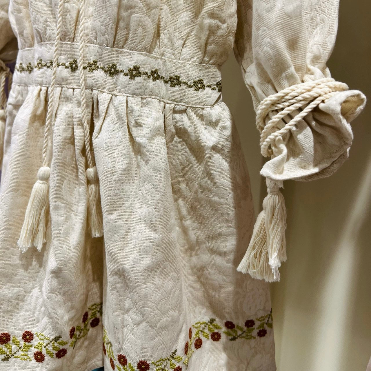 Embroidered Boho Dress for Girls - Long Sleeve, Tassel Ties