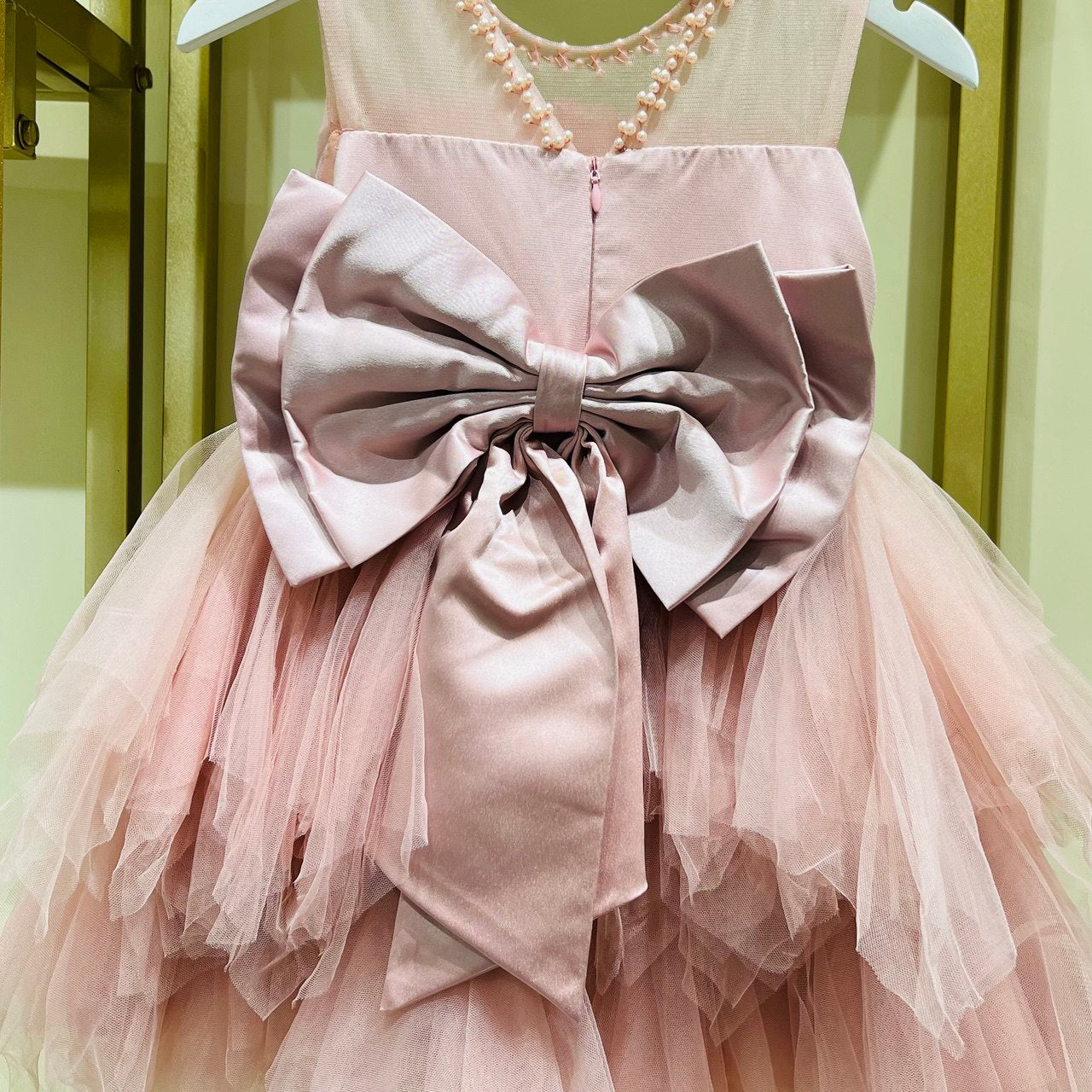 Sleeveless Pearl and Floral Tulle Dress – Dusty Rose Charm