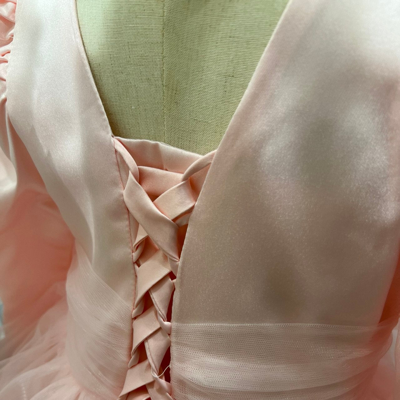 Puffy Satin and Tulle Long Sleeve Gown