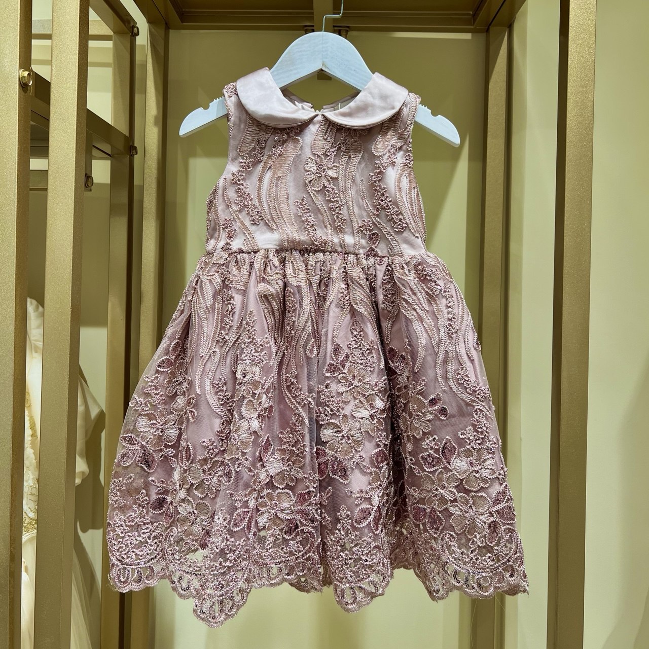 Embroidered Satin Party Dress with Peter Pan Collar
