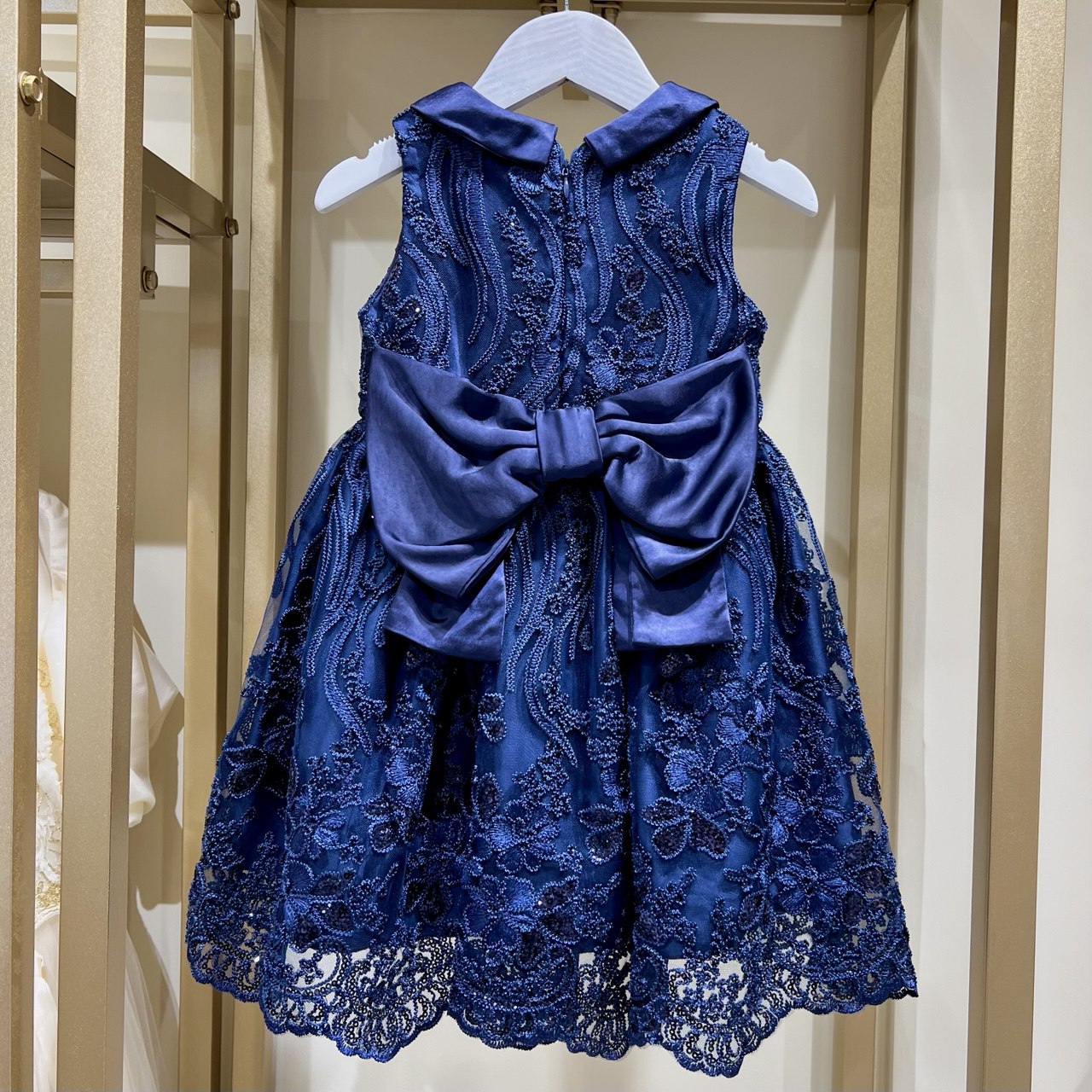 Embroidered Satin Party Dress with Peter Pan Collar