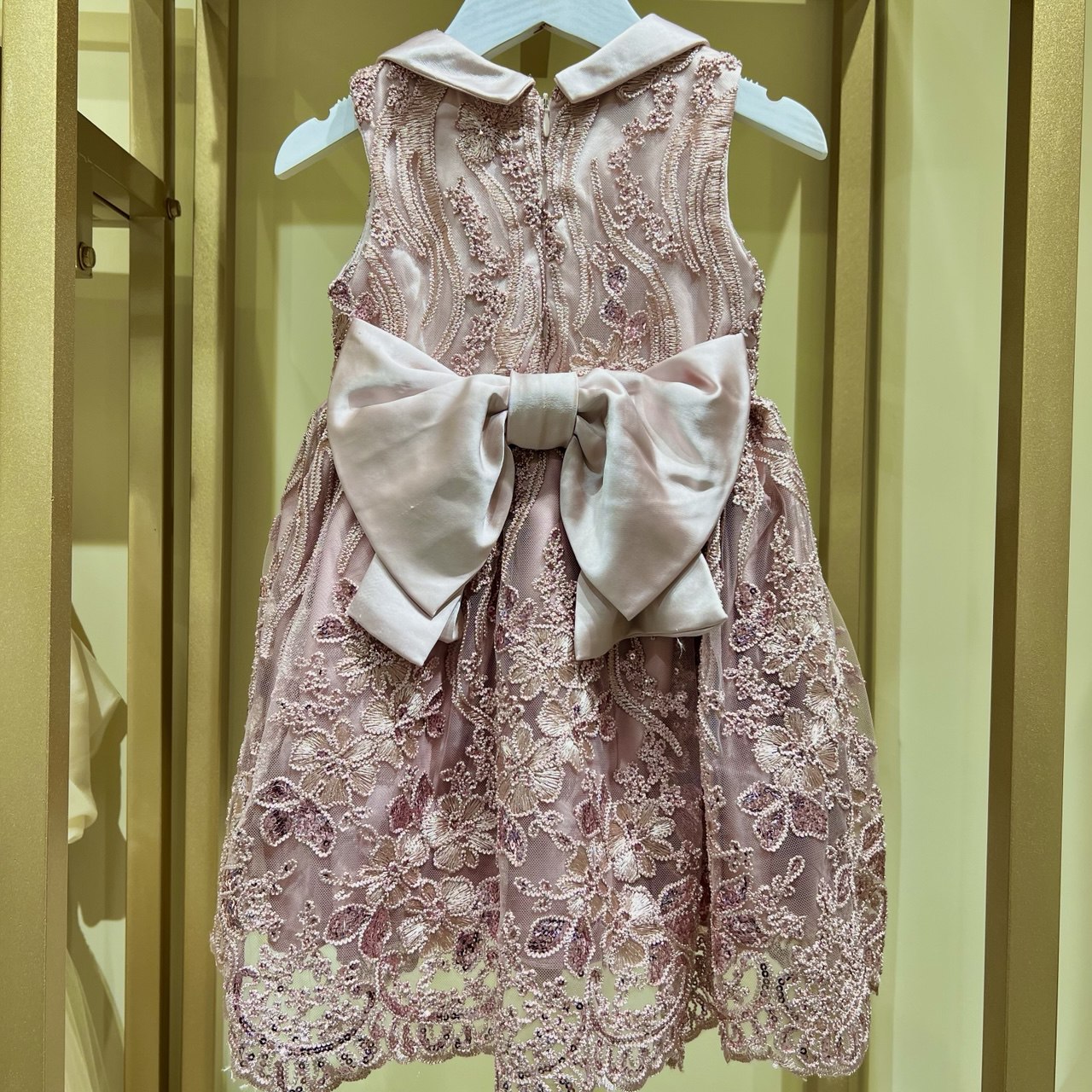 Embroidered Satin Party Dress with Peter Pan Collar