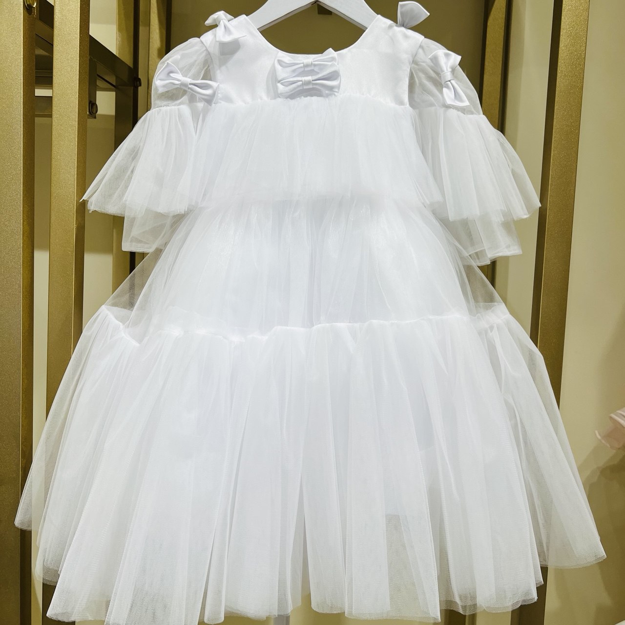 Pastel Pink and White Layered Bow Dress