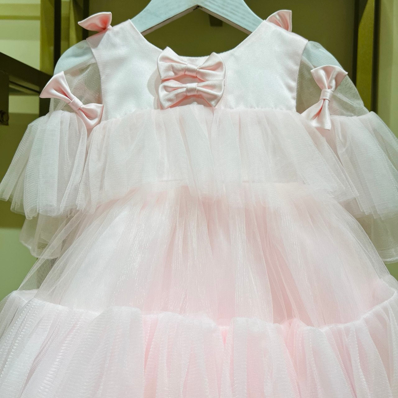 Pastel Pink and White Layered Bow Dress