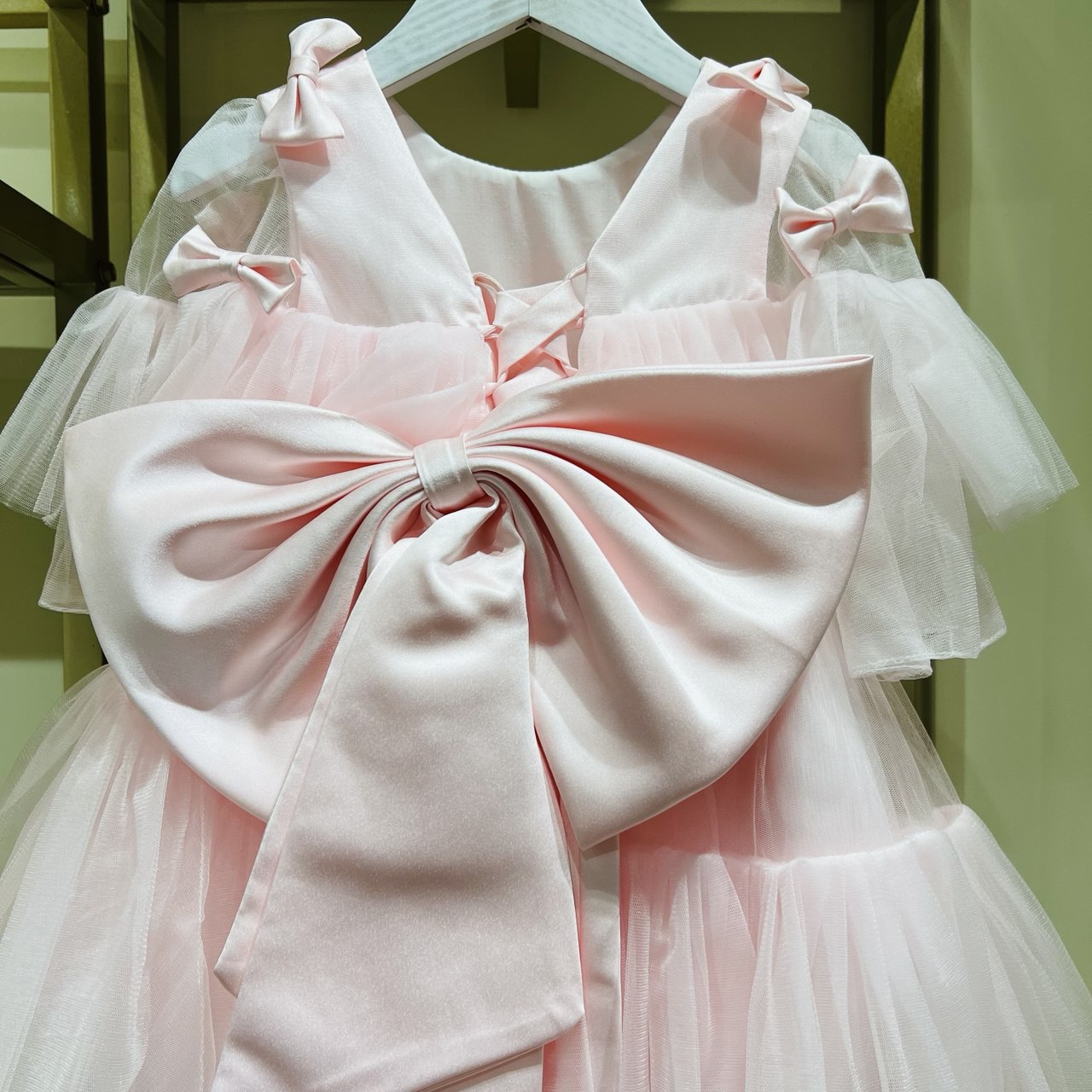 Pastel Pink and White Layered Bow Dress