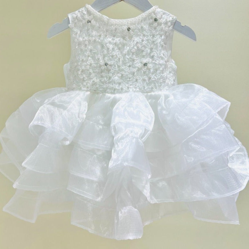 Radiant White Layered Tulle Dress with Back Bow
