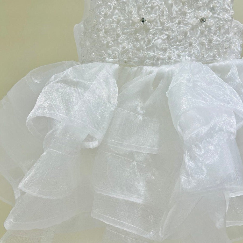 Radiant White Layered Tulle Dress with Back Bow