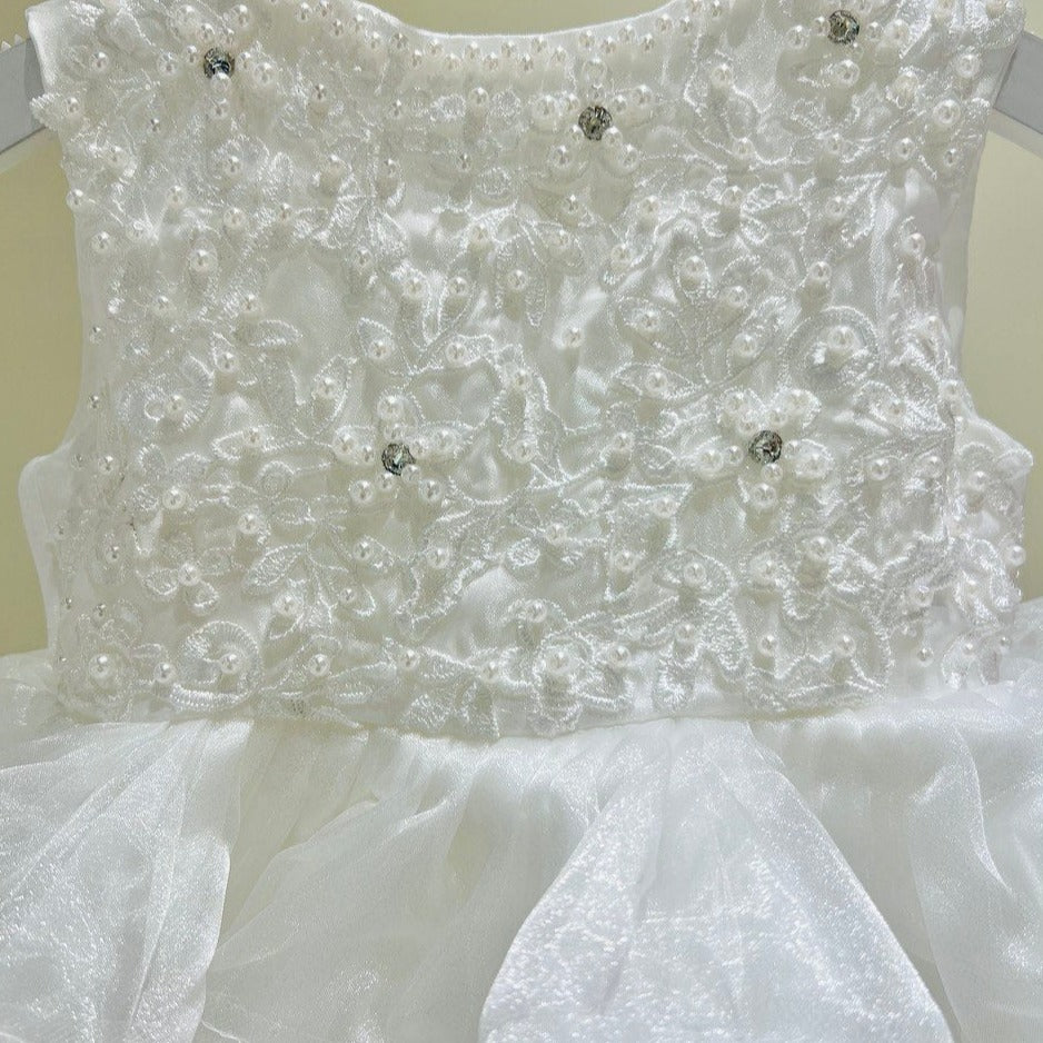 Radiant White Layered Tulle Dress with Back Bow