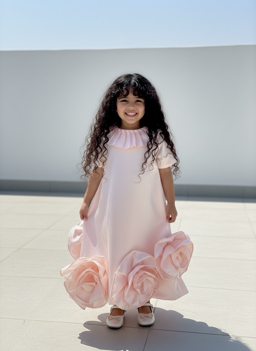 The Soft Pink Rosette Satin Maxi Dress