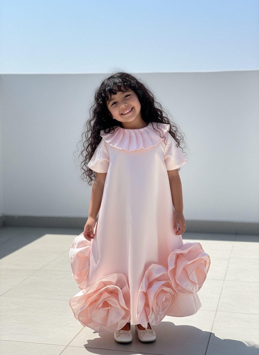 The Soft Pink Rosette Satin Maxi Dress