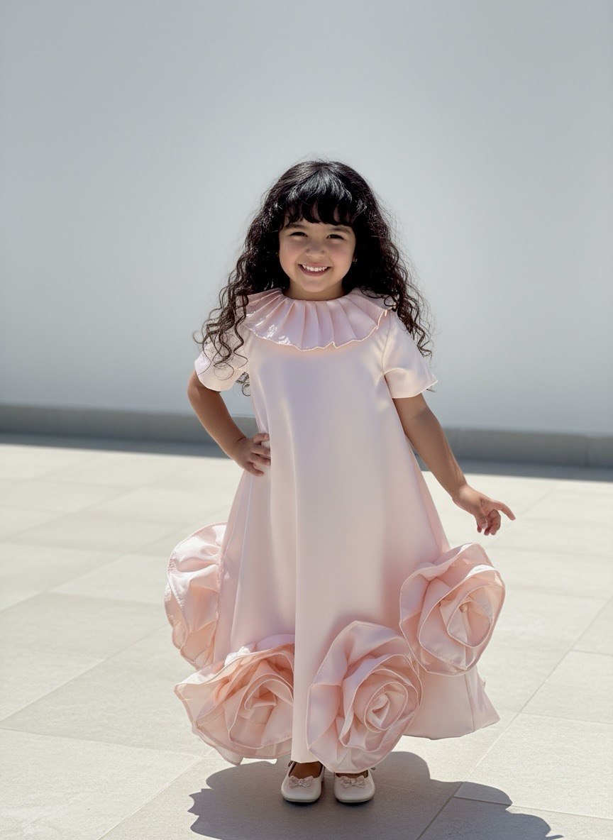 The Soft Pink Rosette Satin Maxi Dress
