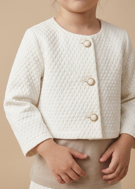 Textured White Pearl Button Jacket