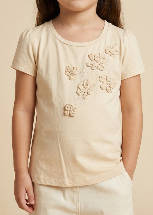 Kid's Beige T-shirt with Flowers