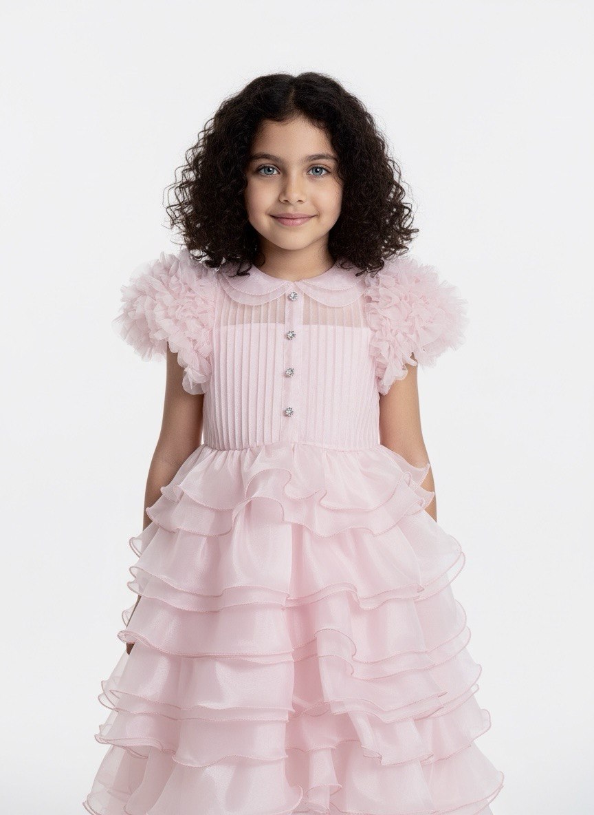 Enchanted Rose Tiered Organza Party Dress