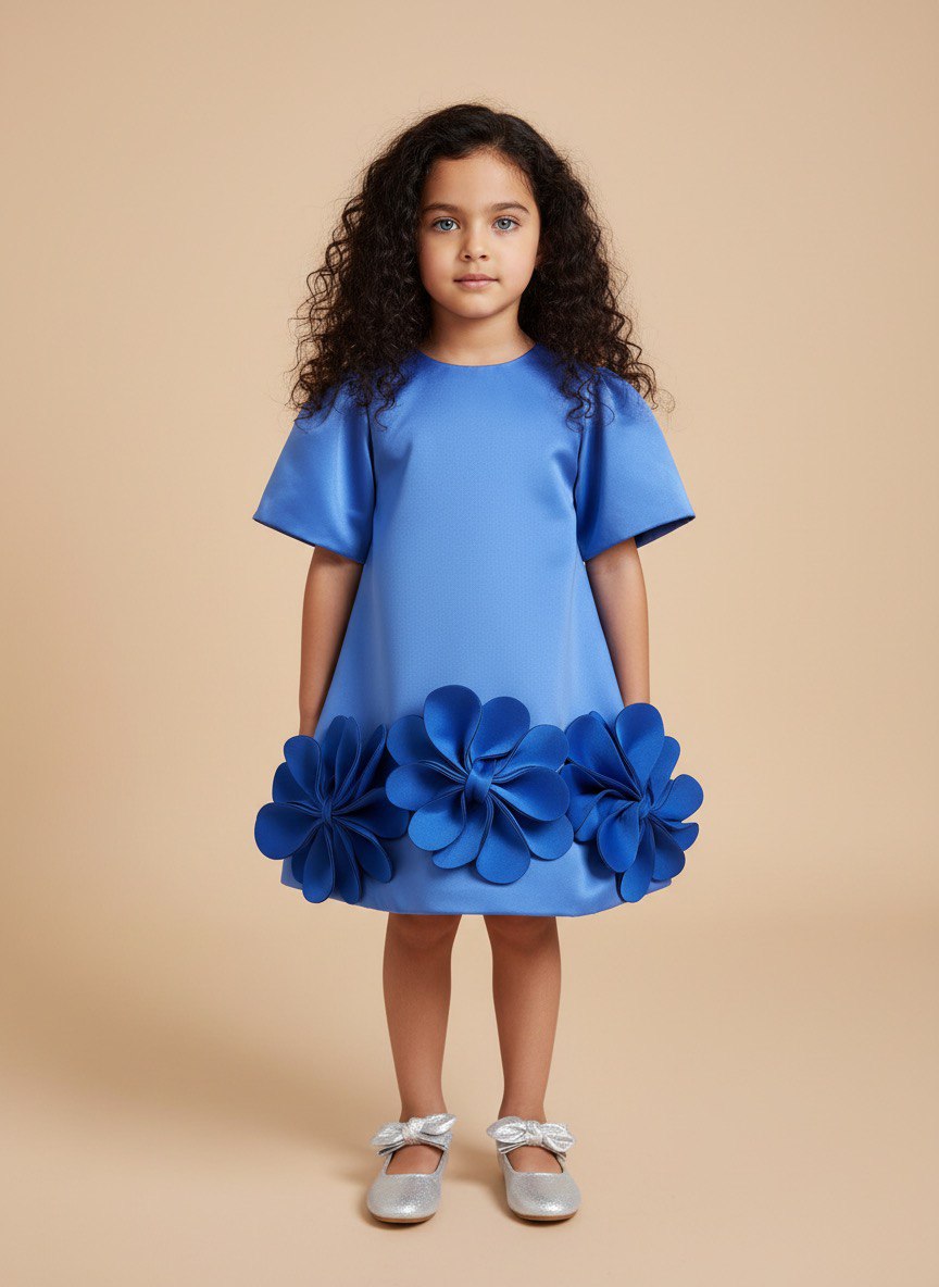 Azure Blue 3D Blossom Shift Dress