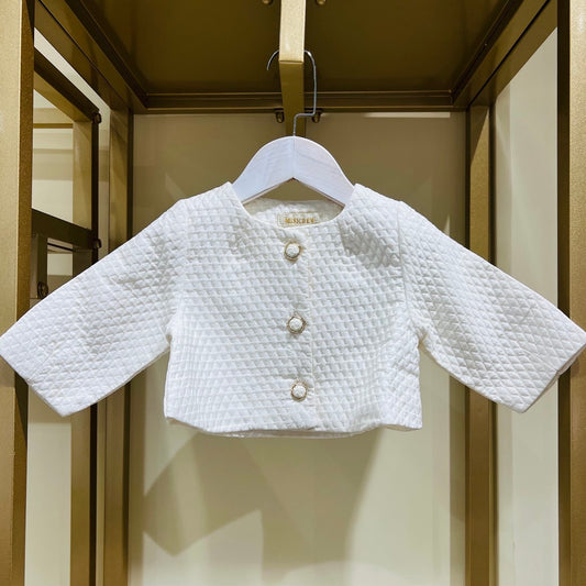 Textured White Pearl Button Jacket