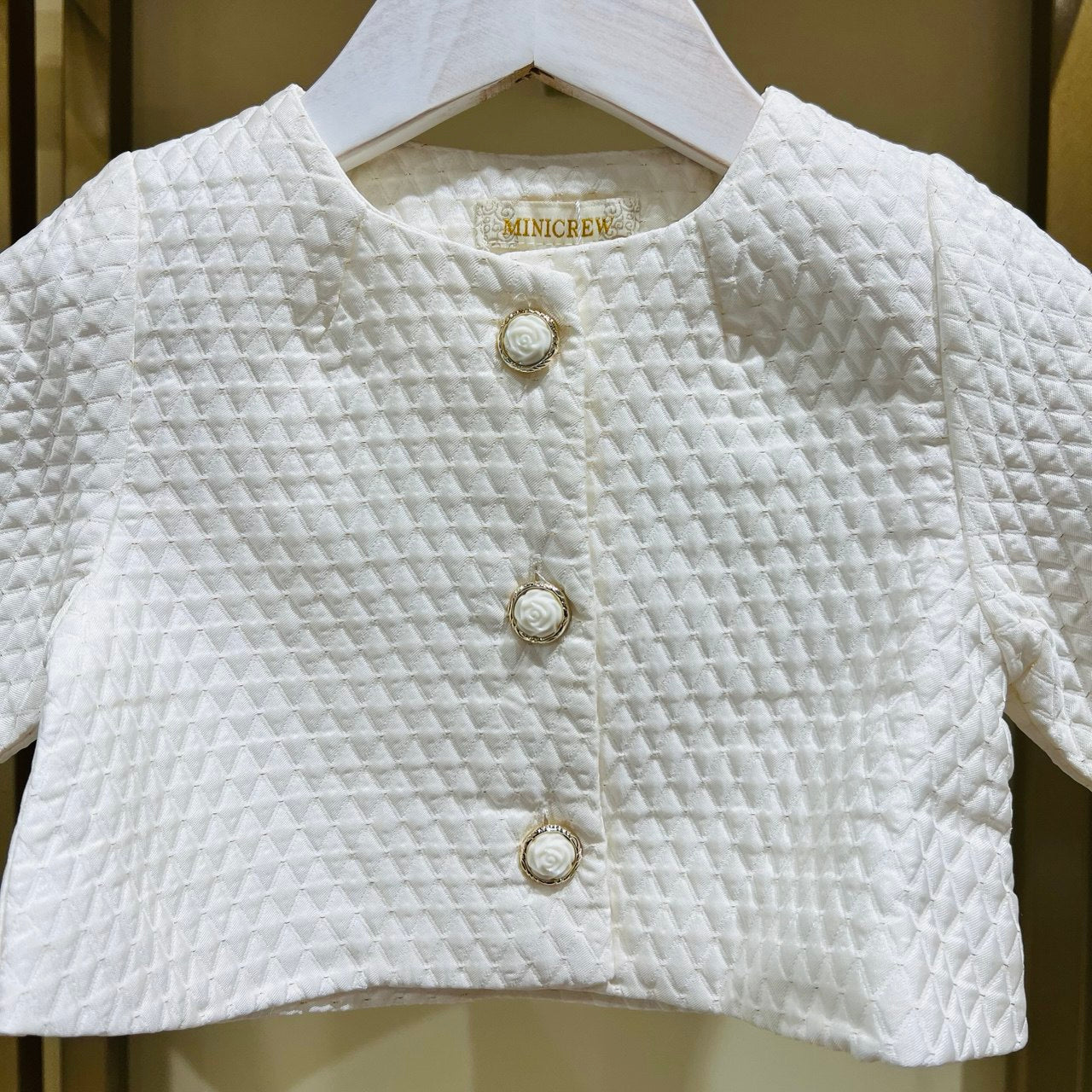 Textured White Pearl Button Jacket