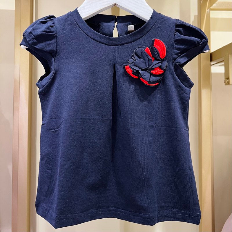 Kid's Blue T-Shirt with Flower on Chest