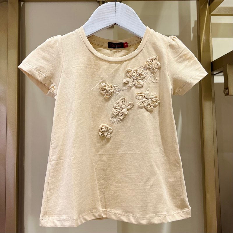 Kid's Beige T-shirt with Flowers