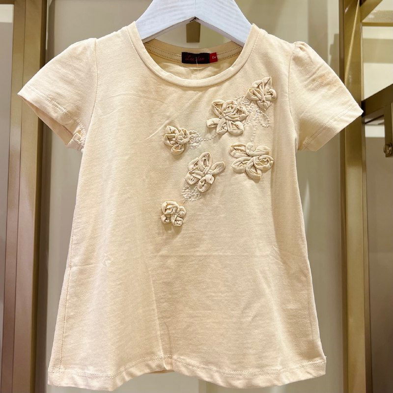 Kid's Beige T-shirt with Flowers
