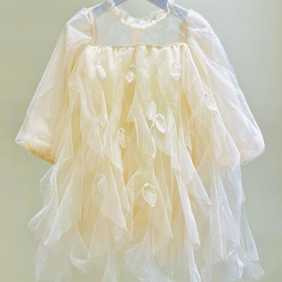 Ivory Dream Layered Tulle Dress with Leaf Embellishments