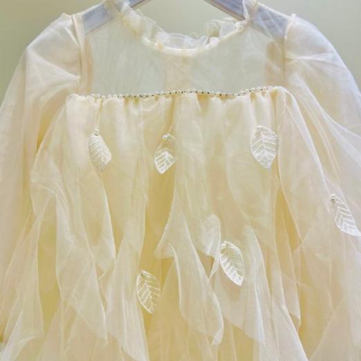 Ivory Dream Layered Tulle Dress with Leaf Embellishments
