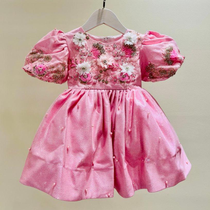 Blossom Pink Embroidered Flower Girl Dress