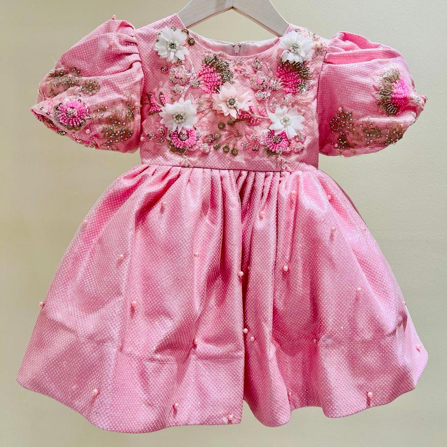 Blossom Pink Embroidered Flower Girl Dress