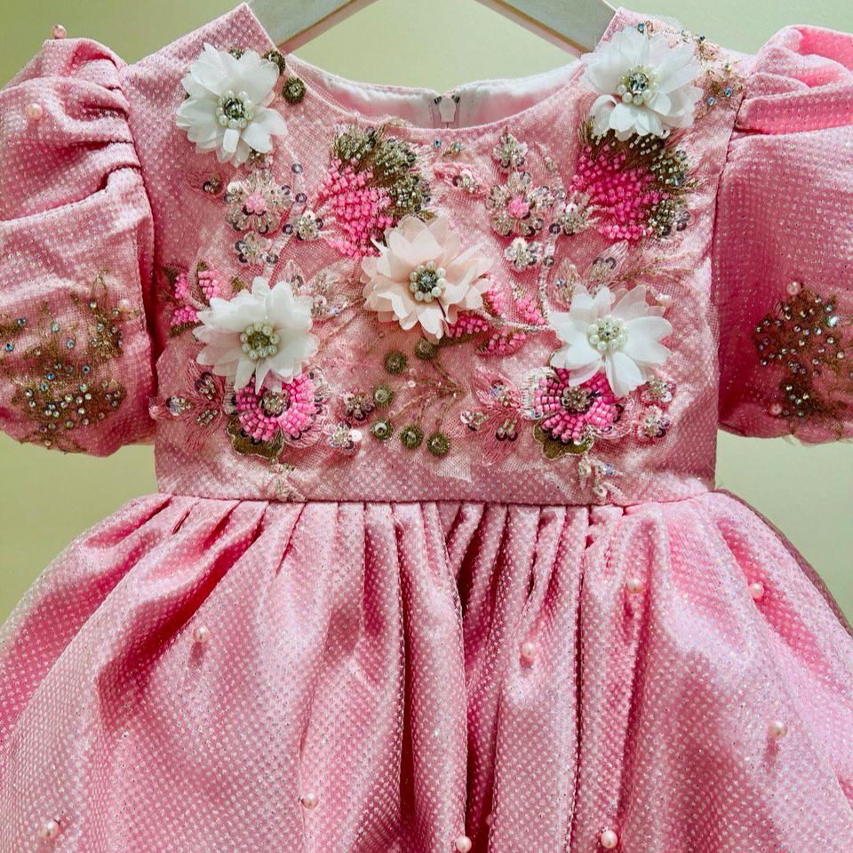 Blossom Pink Embroidered Flower Girl Dress