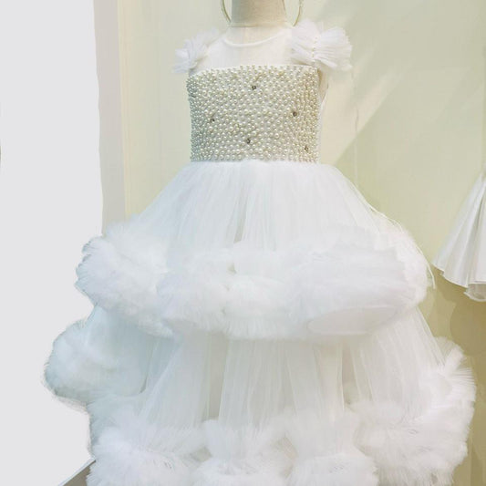 Full Pearl-Embellished Tulle Dress