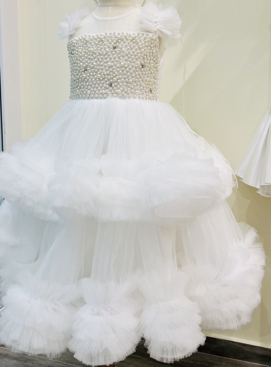 Full Pearl-Embellished Tulle Dress