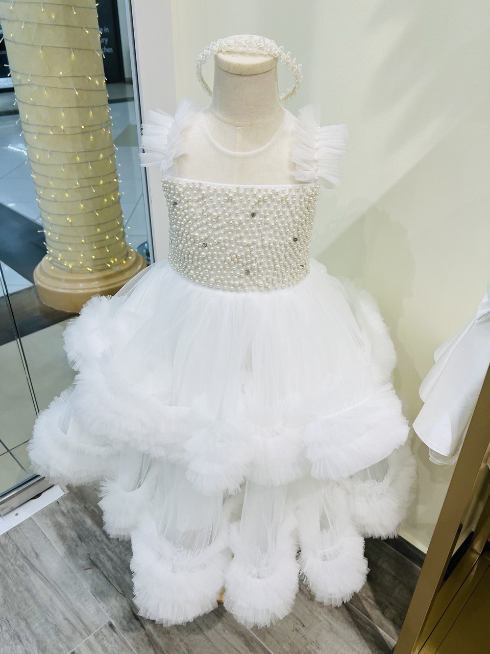 Full Pearl-Embellished Tulle Dress