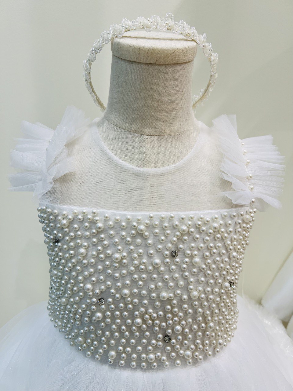 Full Pearl-Embellished Tulle Dress
