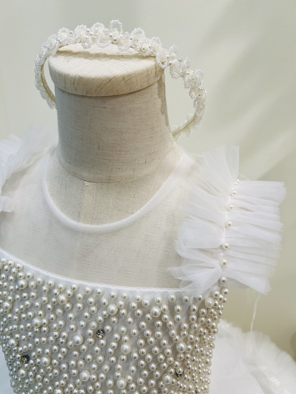 Full Pearl-Embellished Tulle Dress