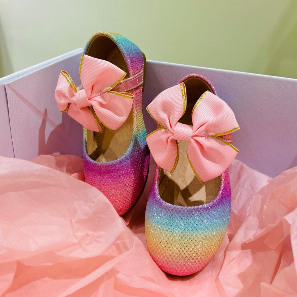 Sparkle and Shine Rainbow Bow Flats shoes