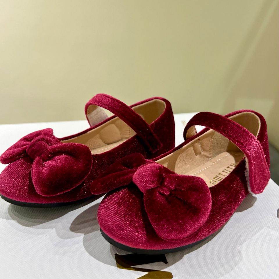 Berry Velvet Bow Flats