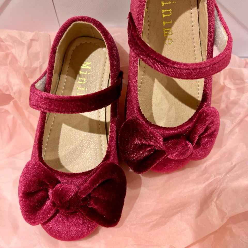Berry Velvet Bow Flats