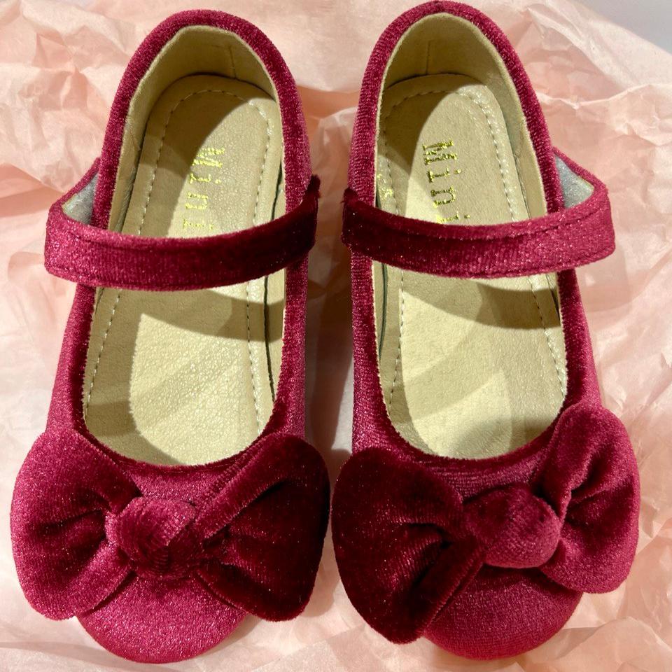 Berry Velvet Bow Flats