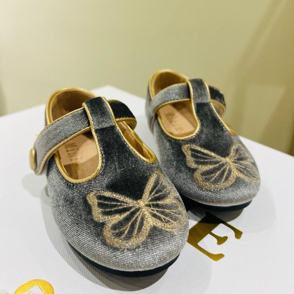 Silver Velvet Butterfly Flats