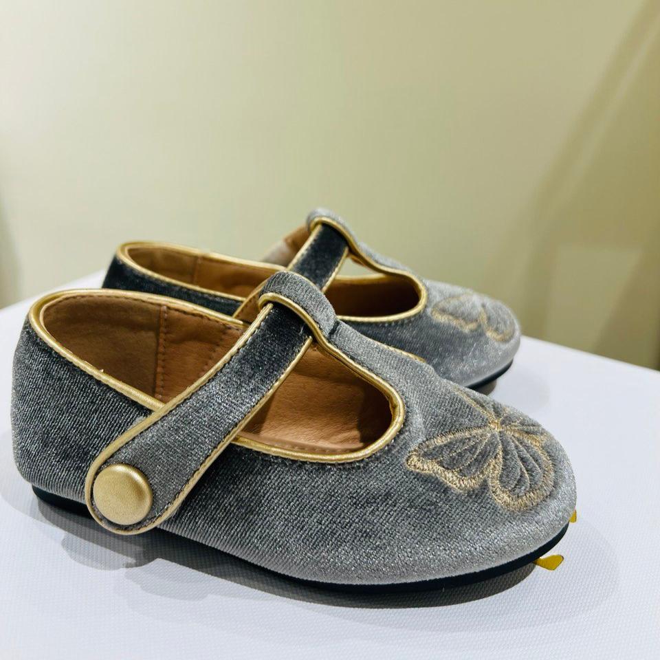 Silver Velvet Butterfly Flats