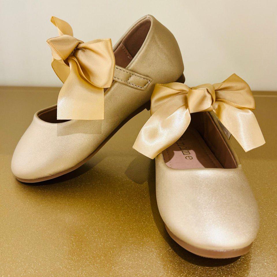 Gold Mary Jane Shoes with Satin Bow