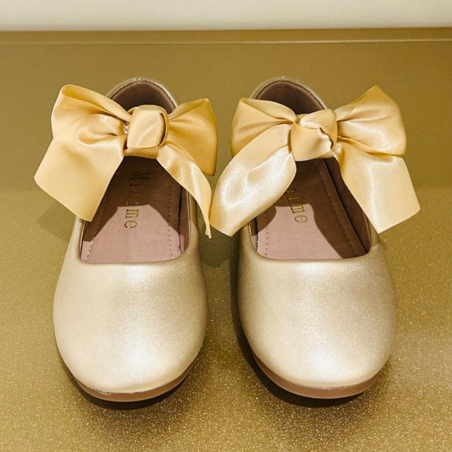 Gold Mary Jane Shoes with Satin Bow
